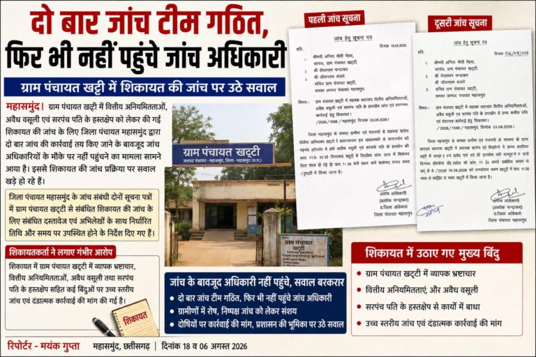 महासमुंद में पंचायती राज का ‘मज़ाक’: 6 बिंदुओं पर वित्तीय हेराफेरी के बड़े आरोप, 2 बार बनी टीम, पर ‘बिदाई’ का बहाना बनाकर खट्टी पहुंचे ही नहीं जांच अफसर..!